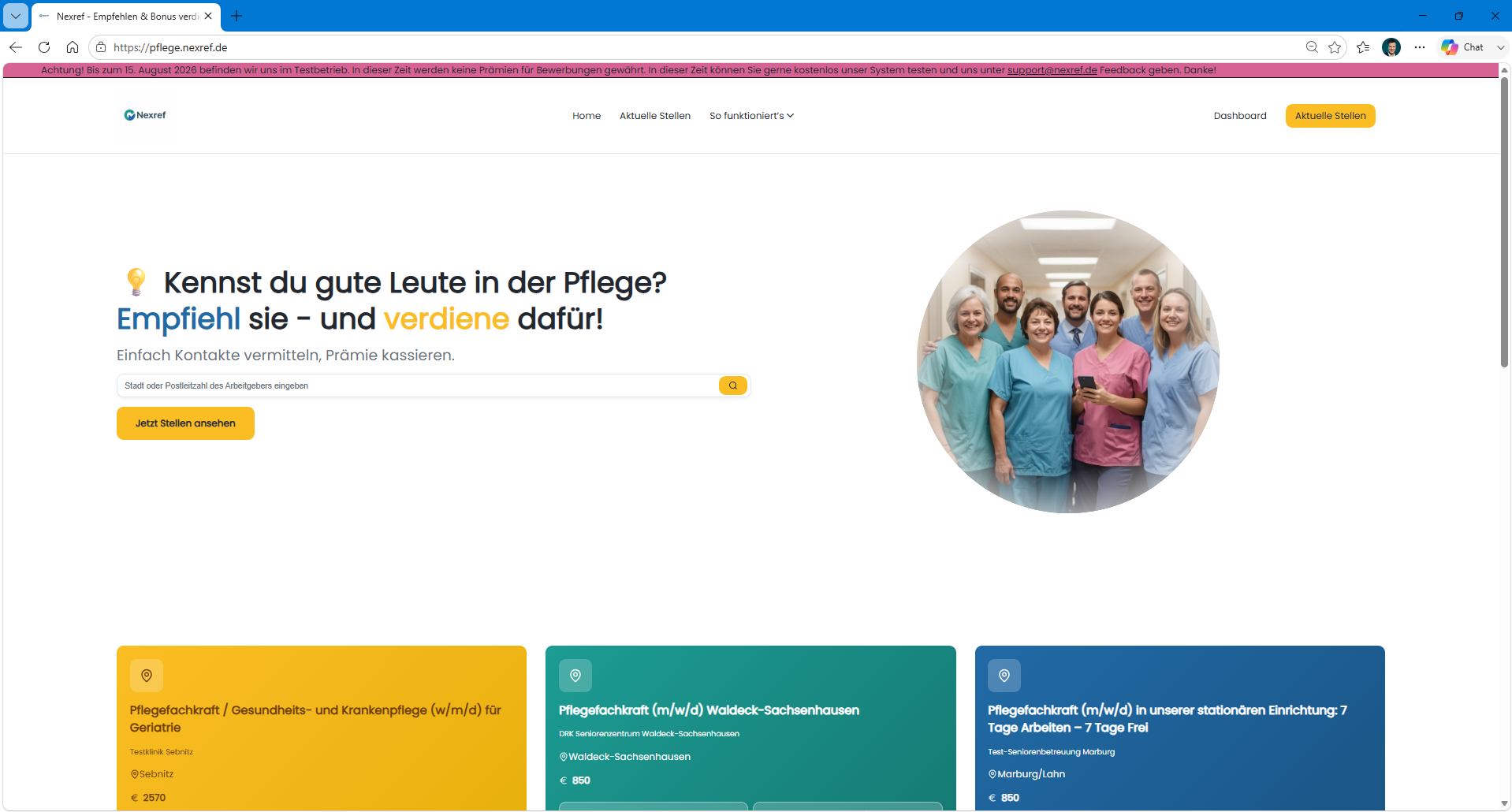 Screenshot Nexref.Pflege